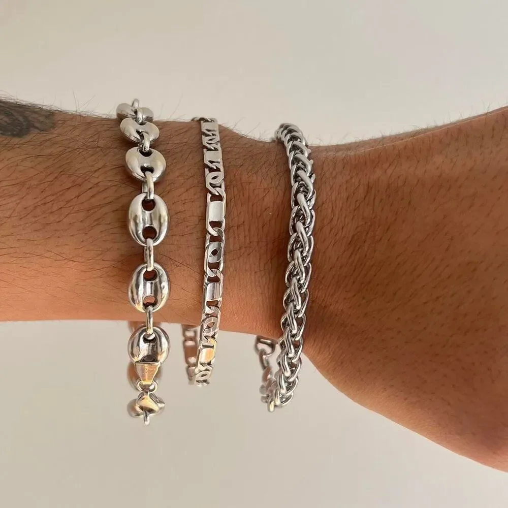 y2k silver rope chain link stainless steel tennis bracelet
